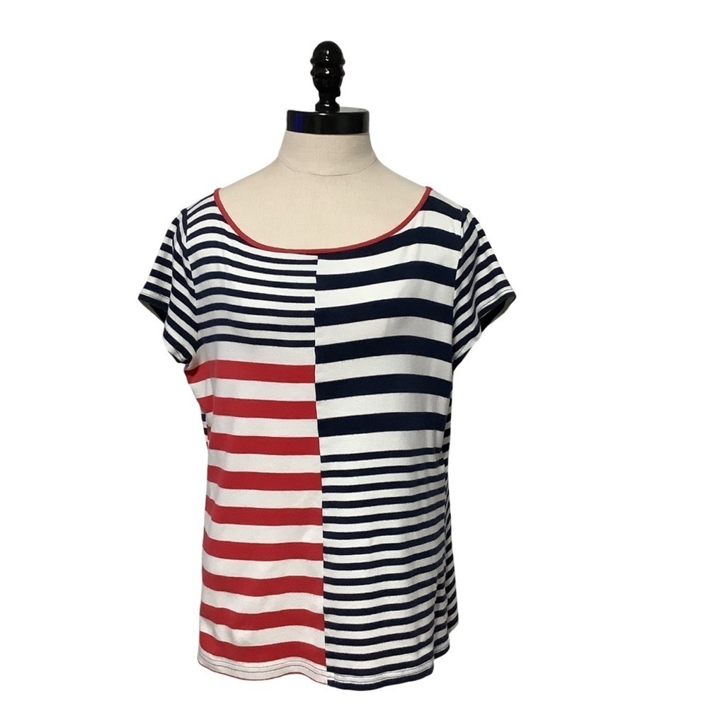 CHAPS Red, White & Blue Cap Sleeve Tee Shirt - Size XL